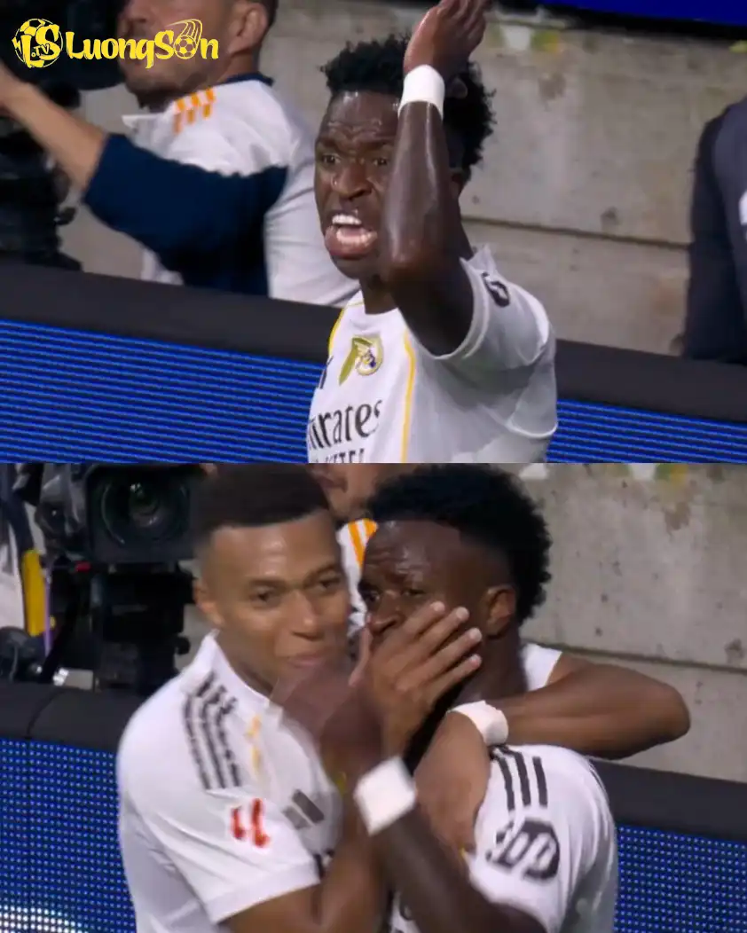 Khoảnh khắc khéo léo xử lý của Mbappe với Vinicius - Ảnh: @losblancos