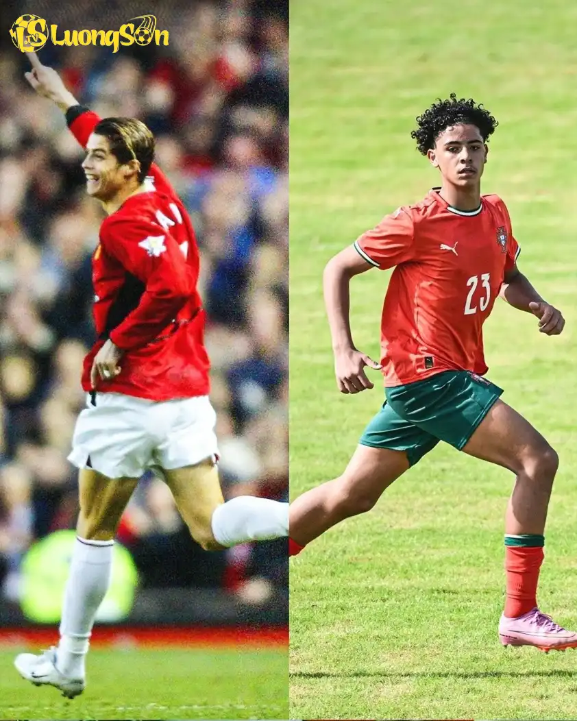 Ronaldo Jr ghi bàn đúng ngày Ronaldo cha có bàn thắng đầu tiên cho Manchester United cách đây 22 năm